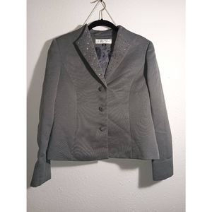 Tahari Arthur S Levine Womens Size 8P Grey Long Sleeve Blazer Jacket